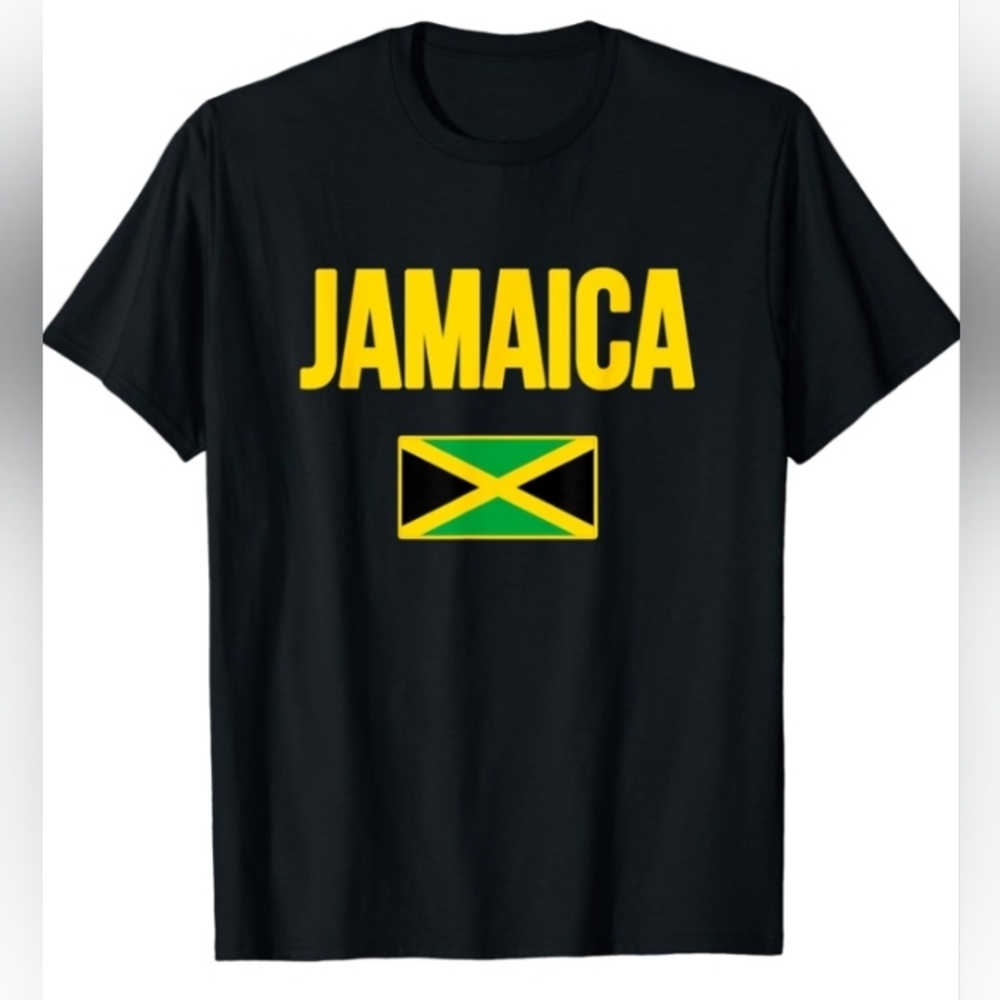 Jamaica Flag Mens 2XL XXL Souvenir Black Short Sleeve Graphic Crewneck T-Shirt